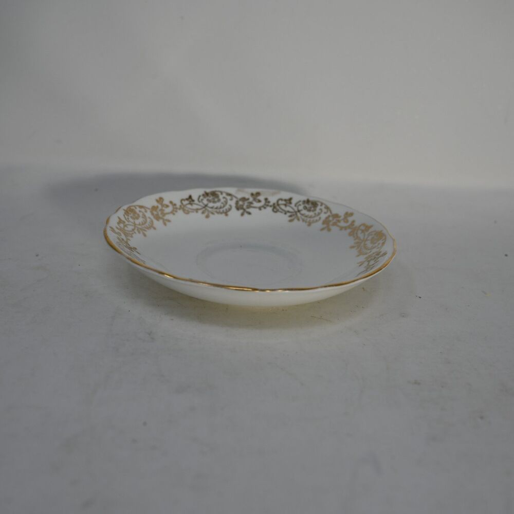 Crown Staffordshire Fine Bone China England Gold Floral Saucer Vintage